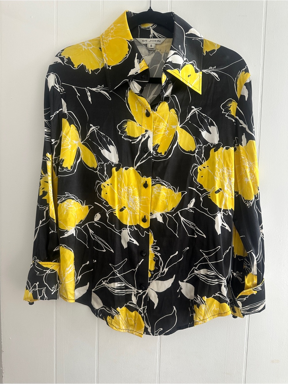 St. John Black, Gray & Yellow Floral Blouse